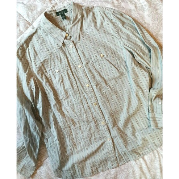 LRL Lauren Jeans Co. light blue striped button down sz 1x double pockets - Picture 2 of 8